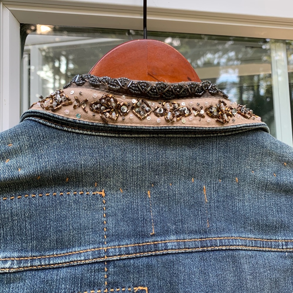 Anthropologie Jean jacket with beaded collar - Picture 7 of 7